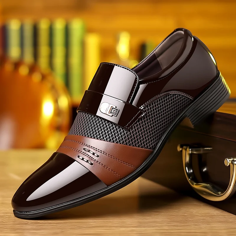 Maierdeng glossy fashion business stitching leather shoes man