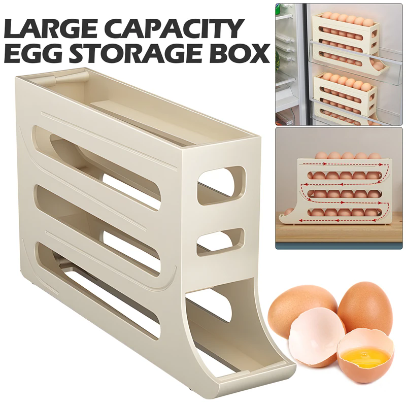 Egg Storage Box Rack With Automatic Scrolling Egg Holder