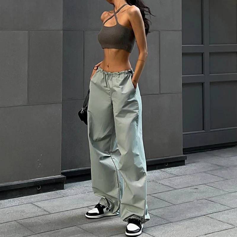  loose pants drawstring waist casual cargo pants women